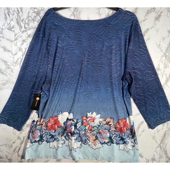 JM Collection Womens Sz XXL Jacquard Knit Floral Top Intrepid Blue CB Polyester - Picture 2 of 10